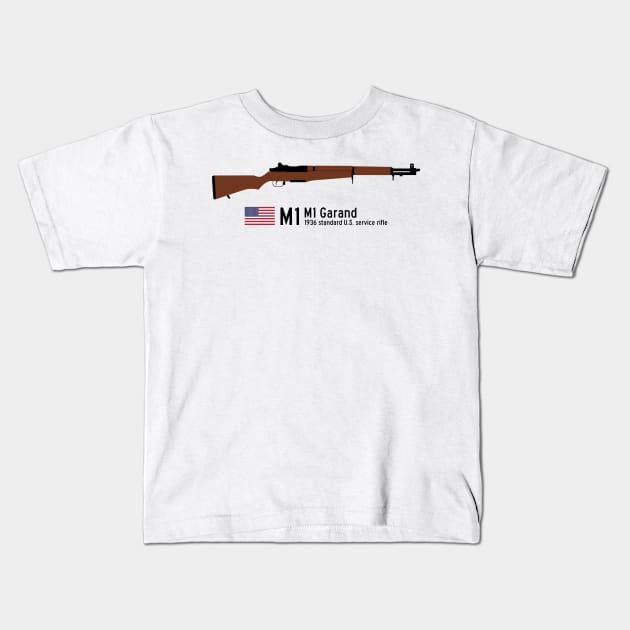 M1 Garand 1936 standard U.S. service rifle historical U.S. weapon black Kids T-Shirt by FOGSJ